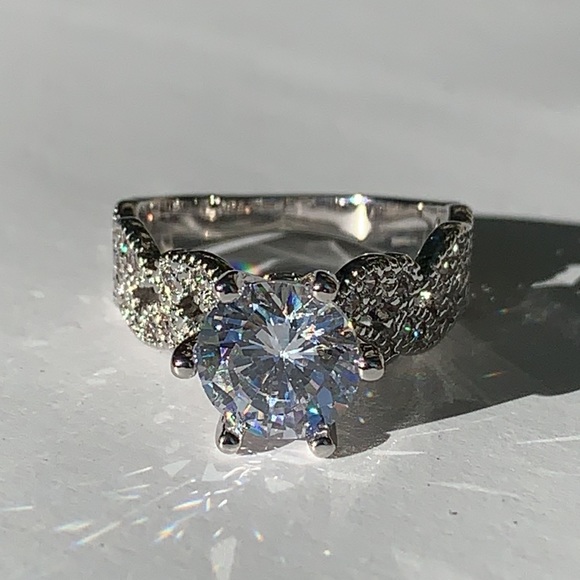 Sterling Silver Rhodium Plated Engagement Ring - Picture 5 of 6